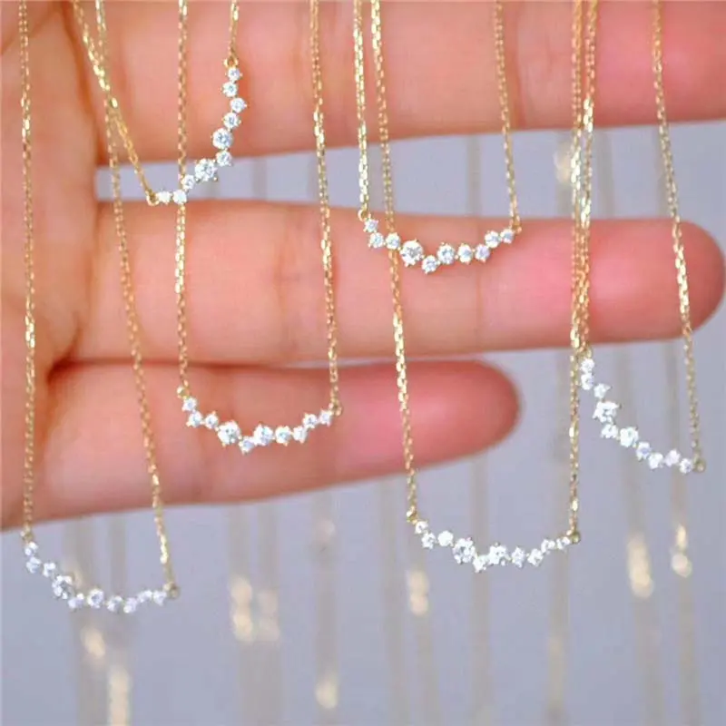 Korean Gold Color Crystal Zircon Pendant Necklace For Women Simple Metal Geometric Clavicle Chain Necklace Wedding Jewelry 2025