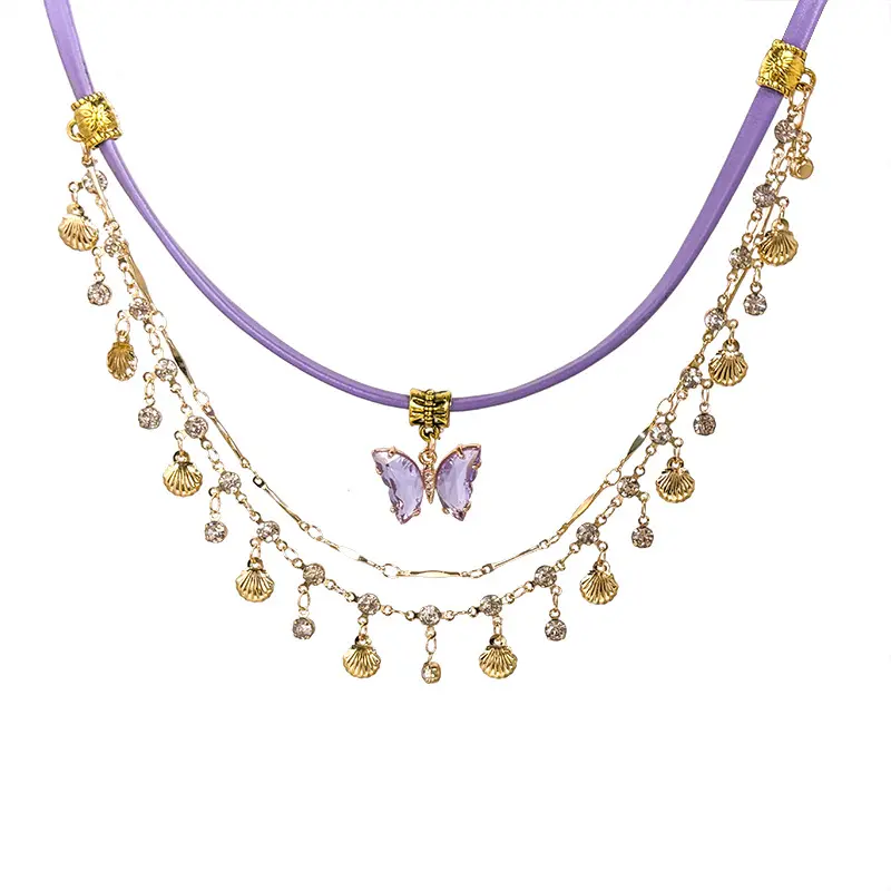 Luxury Blue Zircon Double layered Butterfly Tassel Necklace For Women Exquisite Crystal Clavicle Chain Necklace Y2K Jewelry