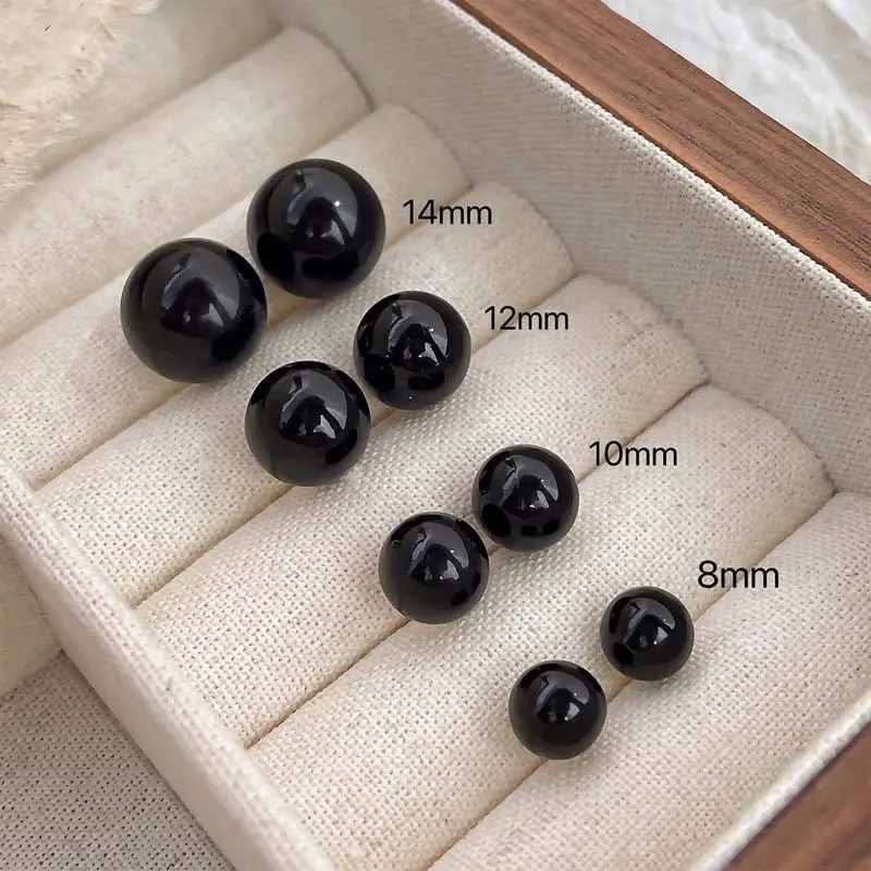 2025 Korean Black Round Imitation Pearl Stud Earrings For Women Elegant Romantic Temperament Earrings Wedding Jewelry Gift