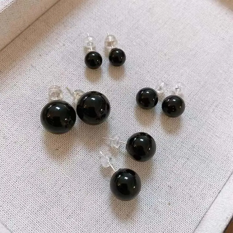 2025 Korean Black Round Imitation Pearl Stud Earrings For Women Elegant Romantic Temperament Earrings Wedding Jewelry Gift