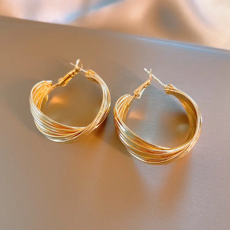 Fashion Metal Twisted Hoop Earrings For Women Vintage Gold Color C-Shaped Circle Geometric Earrings Jewelry Brincos 2024