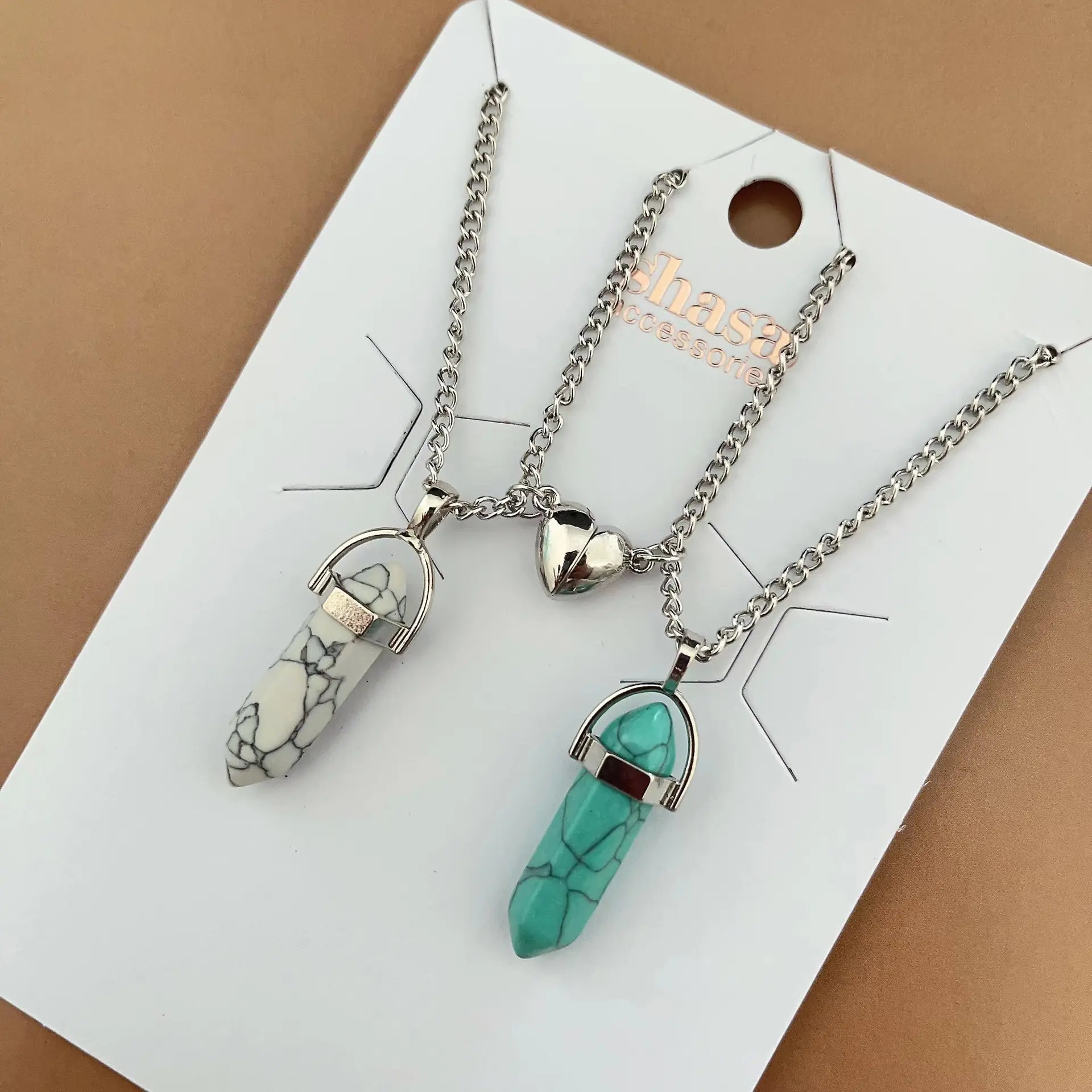 Colorful Geometric Hexagon Crystal Pendant Necklace for Couples Fashion Matching Jewelry Gift for Friends And Lovers