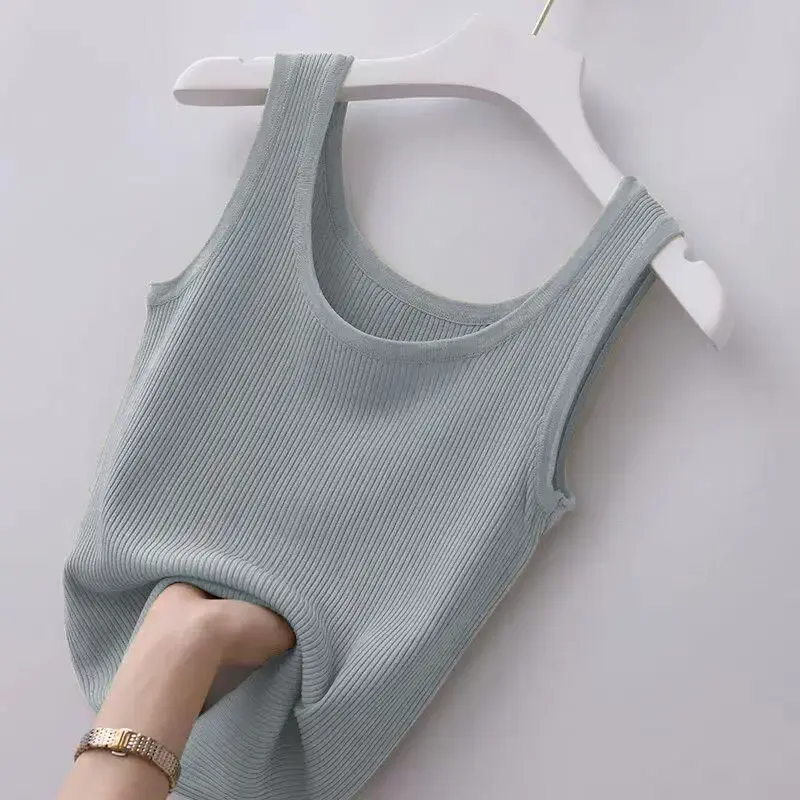 Summer Knit Vest Top Sexy Sleeveless O Neck Women Camisole Pure Color Black White T-shirt Solid Color Large Size Slim Tank Top