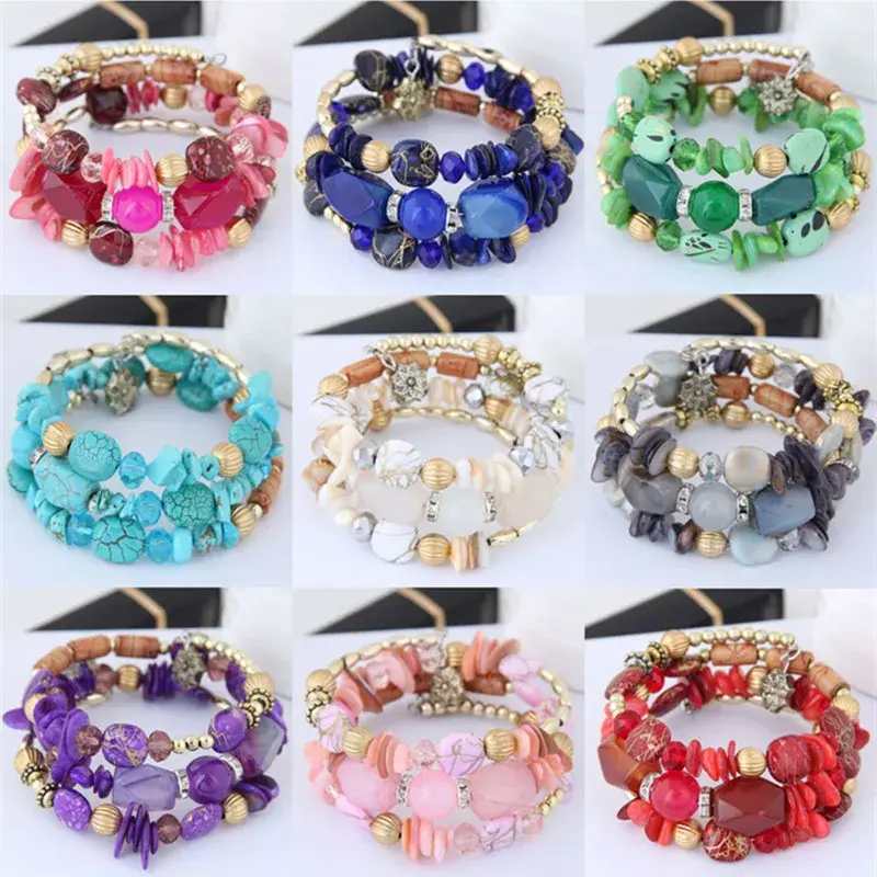 Vintage Resin Stone Charm Bracelets for Women Pulsera Ethnic Multilayer Beads Stone Bracelet Bohemian Jewelry Gifts 2025