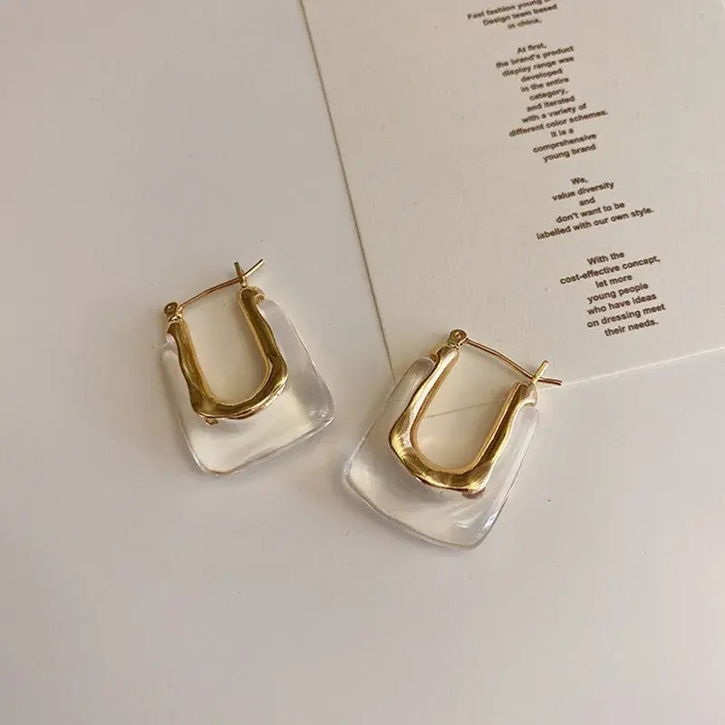 2025 New Trendy Transparent Resin Hoop Earrings for Women Girls Geometric Irregular Metal Acrylic Earrings Party Jewelry