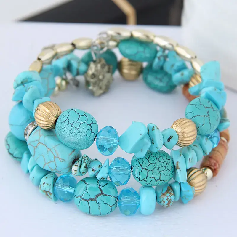 Vintage Resin Stone Charm Bracelets for Women Pulsera Ethnic Multilayer Beads Stone Bracelet Bohemian Jewelry Gifts 2025