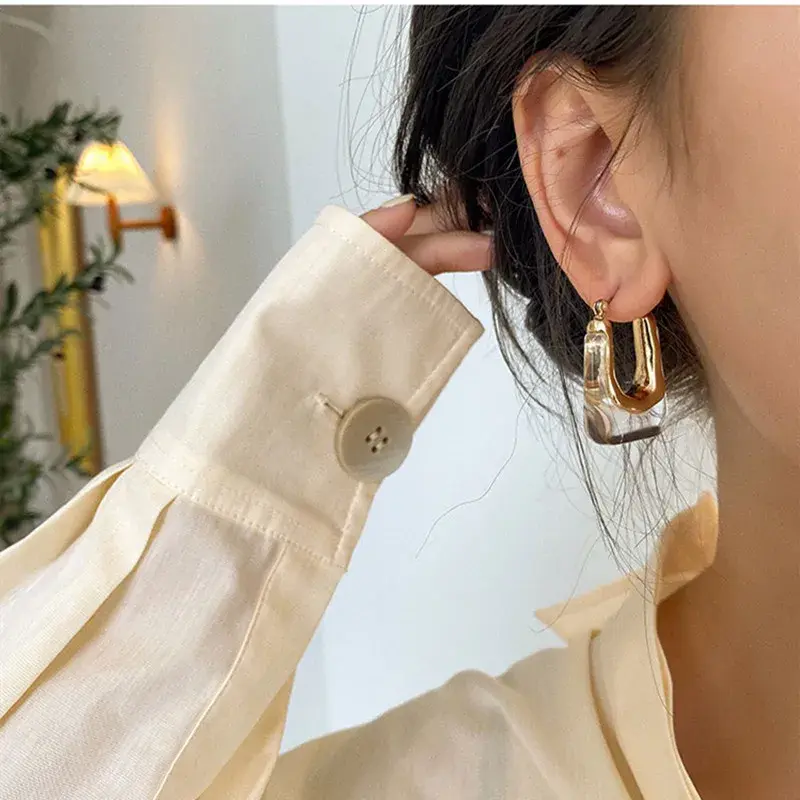 2025 New Trendy Transparent Resin Hoop Earrings for Women Girls Geometric Irregular Metal Acrylic Earrings Party Jewelry