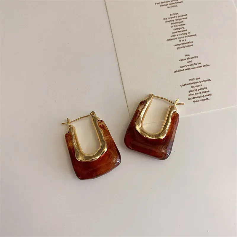 2025 New Trendy Transparent Resin Hoop Earrings for Women Girls Geometric Irregular Metal Acrylic Earrings Party Jewelry