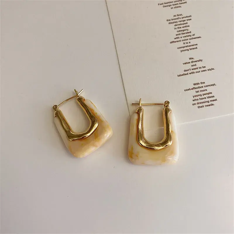 2025 New Trendy Transparent Resin Hoop Earrings for Women Girls Geometric Irregular Metal Acrylic Earrings Party Jewelry