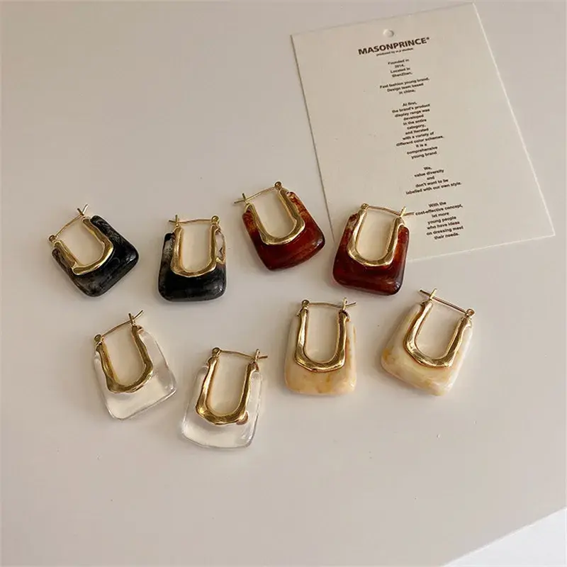 2025 New Trendy Transparent Resin Hoop Earrings for Women Girls Geometric Irregular Metal Acrylic Earrings Party Jewelry