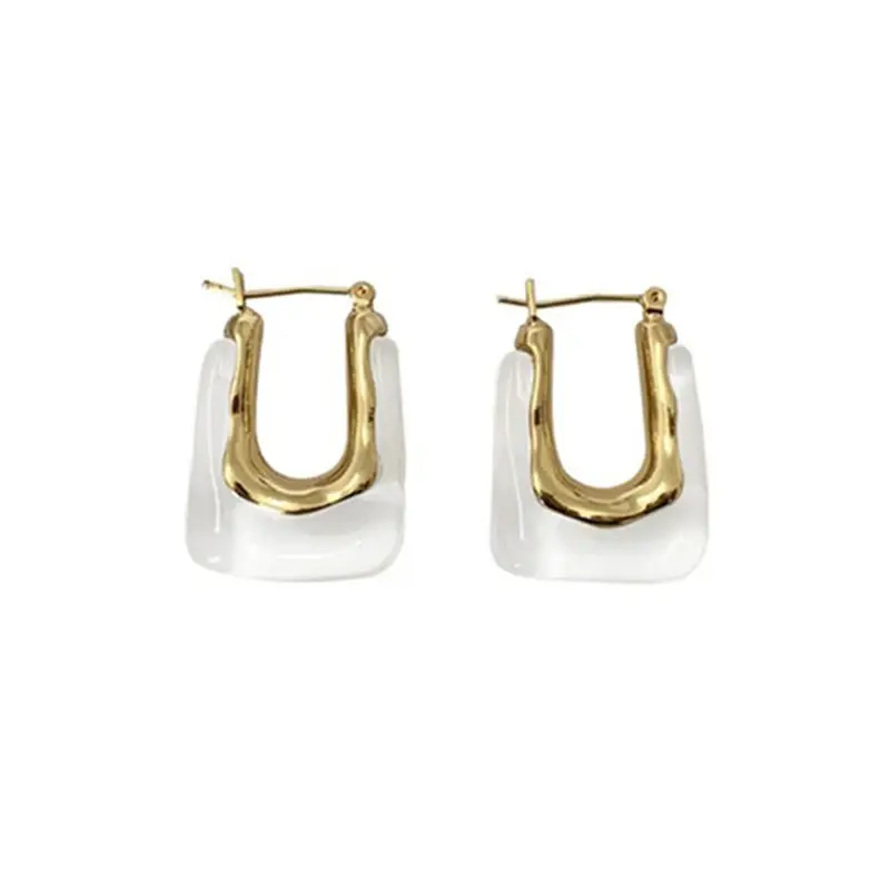 2025 New Trendy Transparent Resin Hoop Earrings for Women Girls Geometric Irregular Metal Acrylic Earrings Party Jewelry