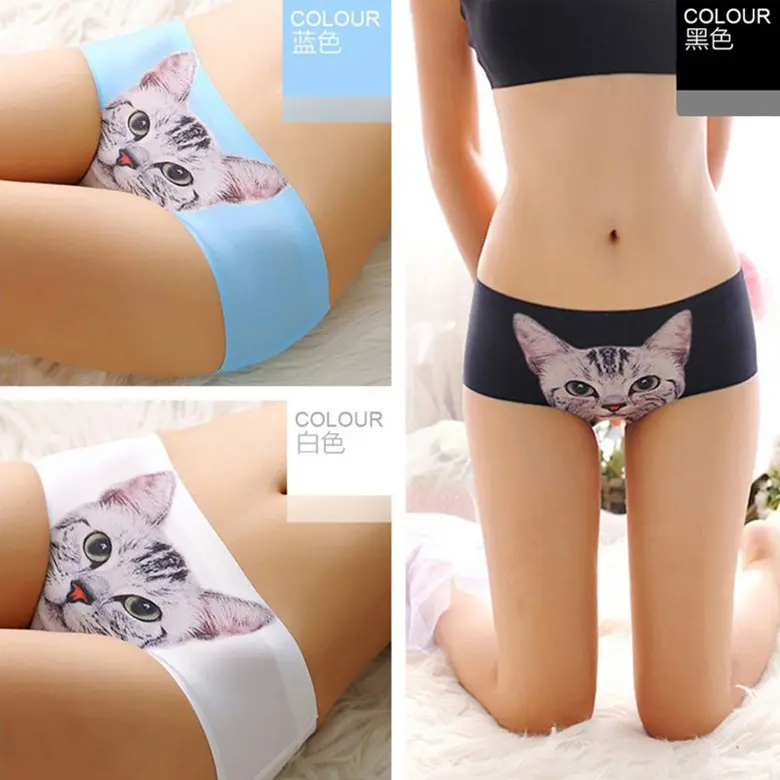 Womens 3d Print Cats PantyPrinting Panties Underwear Cotton Briefs Panty Trousers Sexy Lingerie Intimates Briefs Shorts Underpan