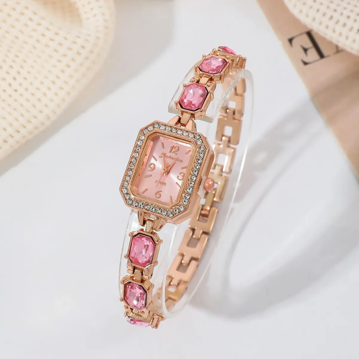 Fashionable Square Diamond Embedded Quartz Watch Student Watch Versatile Simple Design Colorful Diamonds Attracting Students