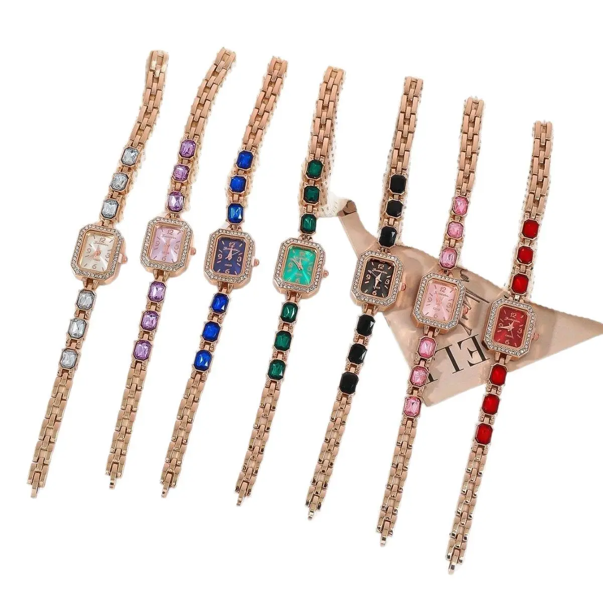 Fashionable Square Diamond Embedded Quartz Watch Student Watch Versatile Simple Design Colorful Diamonds Attracting Students