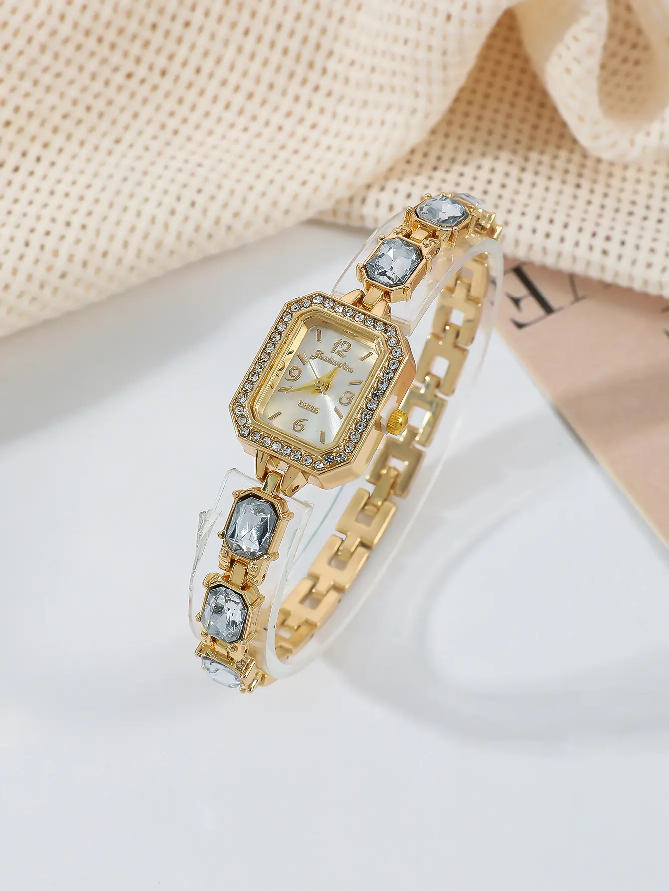 Fashionable Square Diamond Embedded Quartz Watch Student Watch Versatile Simple Design Colorful Diamonds Attracting Students