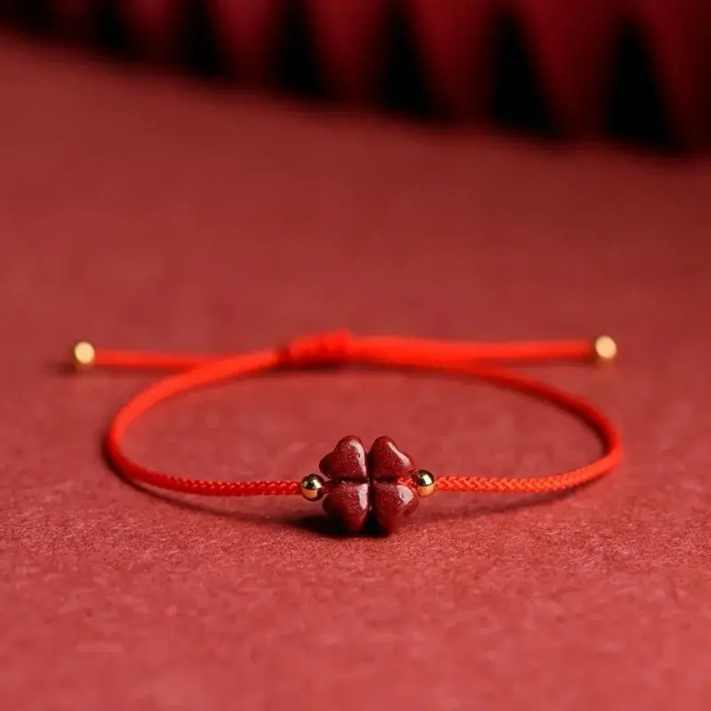 Natural Purple Cinnabar Lucky Clover Handmade Red Rope Lucky Bangle Women Men Lucky Anklets Bracelet Size Adjust Набор Цепочек