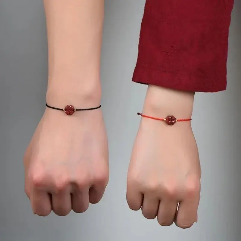 Natural Purple Cinnabar Lucky Clover Handmade Red Rope Lucky Bangle Women Men Lucky Anklets Bracelet Size Adjust Набор Цепочек