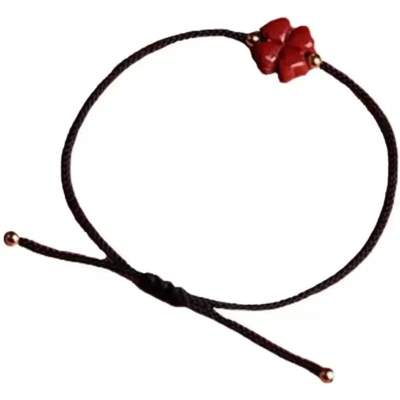 Natural Purple Cinnabar Lucky Clover Handmade Red Rope Lucky Bangle Women Men Lucky Anklets Bracelet Size Adjust Набор Цепочек