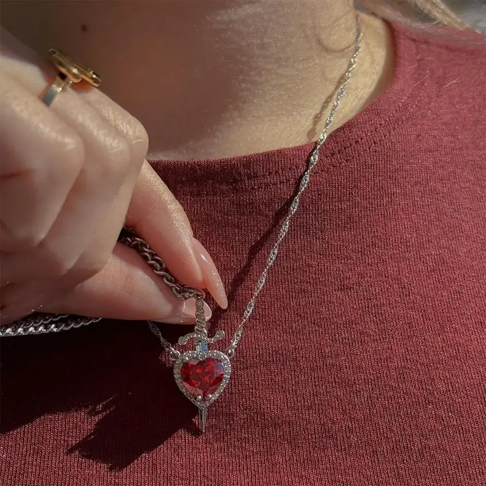 Heart and Sword Necklace - Couple Necklaces - 18k Gold Plated STAINLESS STEEL Zircon Crystal Ring Bracelet Necklace Jewelry Set