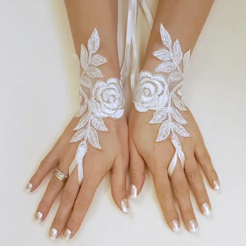 Soft Gloves Ladies Short White Lace Fingerless Net Goth Gothic Fancy Dress Weddingg Tights Stockings Wedding Accessories