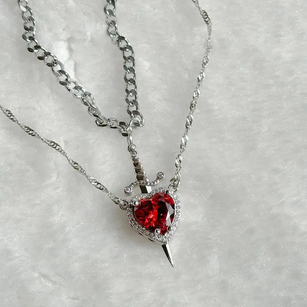 Heart and Sword Necklace - Couple Necklaces - 18k Gold Plated STAINLESS STEEL Zircon Crystal Ring Bracelet Necklace Jewelry Set