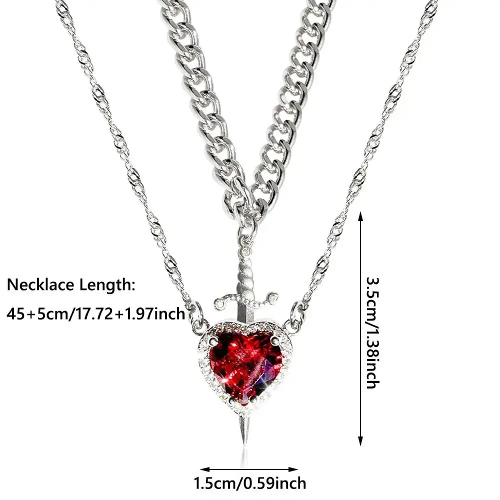 Heart and Sword Necklace - Couple Necklaces - 18k Gold Plated STAINLESS STEEL Zircon Crystal Ring Bracelet Necklace Jewelry Set