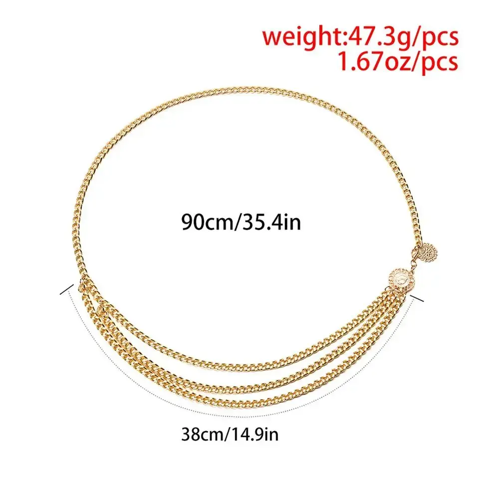 Antique Jewelry Ethnic Style Body Chain Adjustable Retro Metal Chain Belt Body Accessory Sunflower Round Waist Chain Women