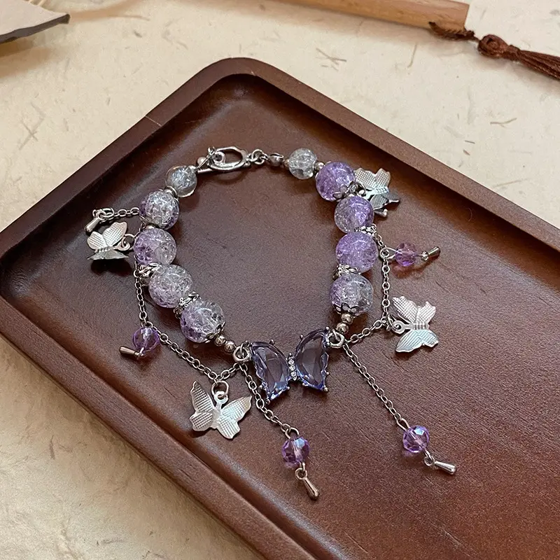Luxury Purple Zircon Star Planet Chain Bracelet for Women Fashion Crystal Opal Beaded Bracelet Jewelry Accessories Party Gift