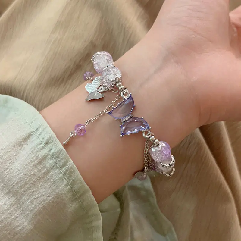 Luxury Purple Zircon Star Planet Chain Bracelet for Women Fashion Crystal Opal Beaded Bracelet Jewelry Accessories Party Gift