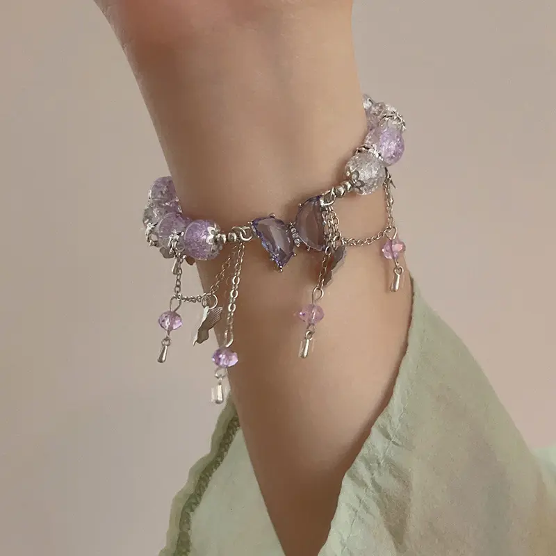 Luxury Purple Zircon Star Planet Chain Bracelet for Women Fashion Crystal Opal Beaded Bracelet Jewelry Accessories Party Gift