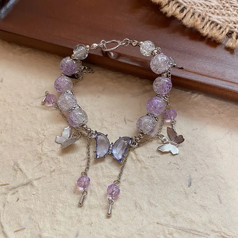 Luxury Purple Zircon Star Planet Chain Bracelet for Women Fashion Crystal Opal Beaded Bracelet Jewelry Accessories Party Gift