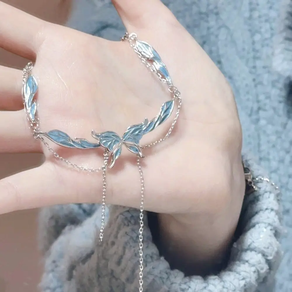 Zircon Butterfly Necklace Set Layer Blue Four-pointed Ins Style Light Luxury Clavicle Chain for Women Girlfriend Jewelry Gift