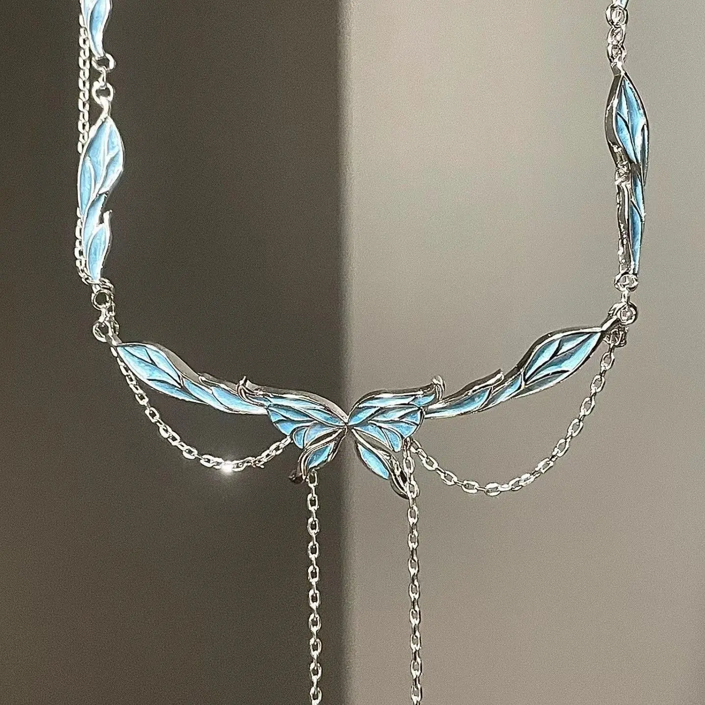 Zircon Butterfly Necklace Set Layer Blue Four-pointed Ins Style Light Luxury Clavicle Chain for Women Girlfriend Jewelry Gift