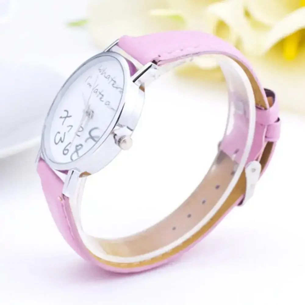 Women Whatever Im Late Anyway Letter Round Dial Faux Leather Strap Quartz Watch Fashion Letters Numbers Adjustable Women's Watch