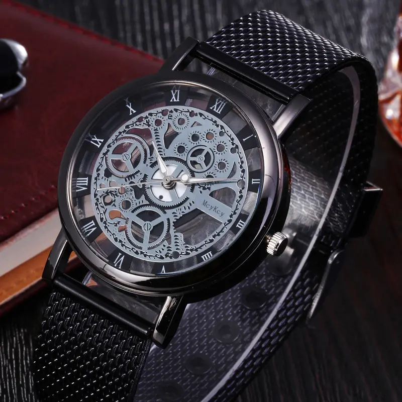 Fashion Skeleton Men's Watches Quartz Leather Bracelet Strap Wristwatch Luxury Business Watches Men's Gifts Wholesale Available