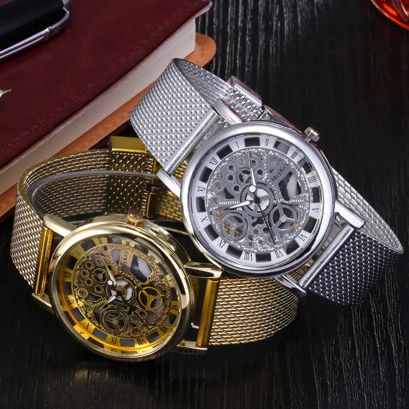 Fashion Skeleton Men's Watches Quartz Leather Bracelet Strap Wristwatch Luxury Business Watches Men's Gifts Wholesale Available