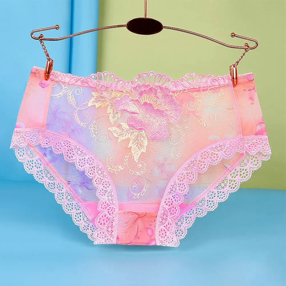 Transparent Mesh Briefs Women Ultra Thin Underwear Flower Lace Skin-Friendly Panties See Through Underpants Woman's Sexy Knicker