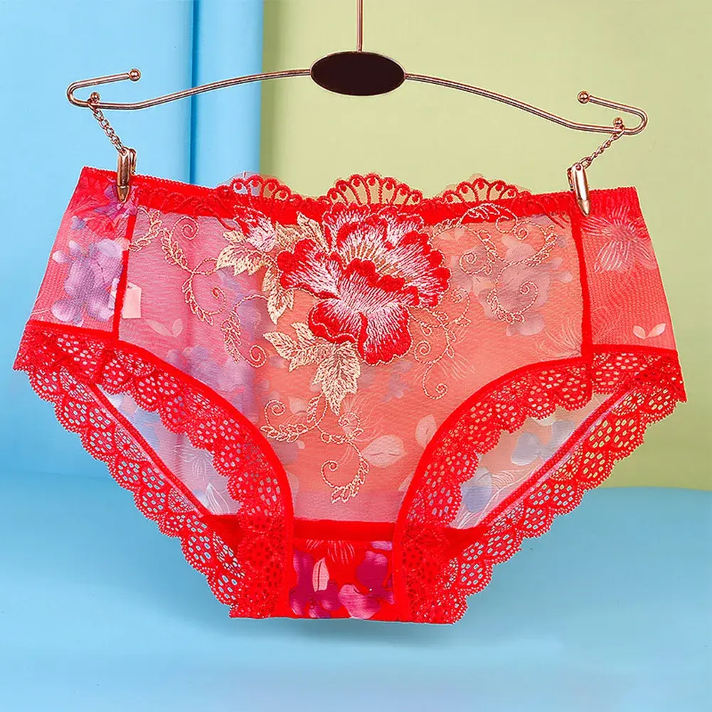 Transparent Mesh Briefs Women Ultra Thin Underwear Flower Lace Skin-Friendly Panties See Through Underpants Woman's Sexy Knicker