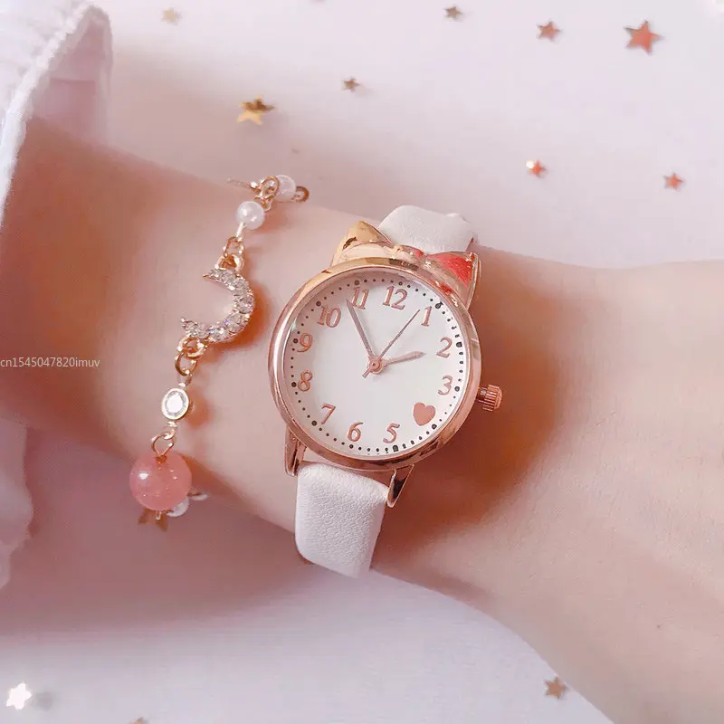 2025 Fashion Kids Love Digital Dial Children Set Watch Leather Strap Quartz Watches Kid Girls Clock Watch Bracelet Set Gift