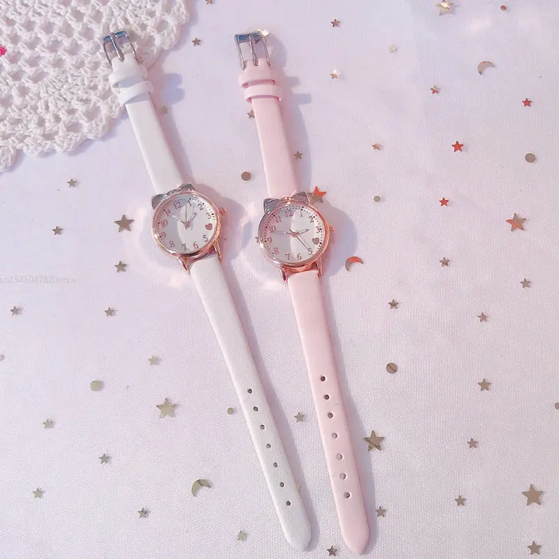 2025 Fashion Kids Love Digital Dial Children Set Watch Leather Strap Quartz Watches Kid Girls Clock Watch Bracelet Set Gift
