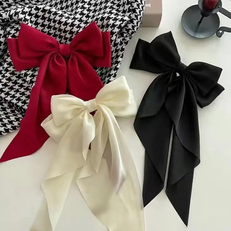 Elegant Solid Large Bow Ribbon Hair Clip for Women Girl Sweet Headbands Soft Satin Hairpin Hairgrip Fashion Hair Accessories