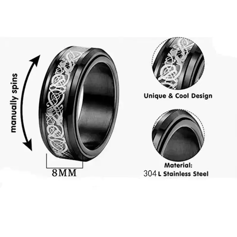 Anxiety Ring Fidget Spinner Rings for Women Stainless Steel Rings Fidgets Rotate Freely Anti Stress Accessories Men's Jewelry