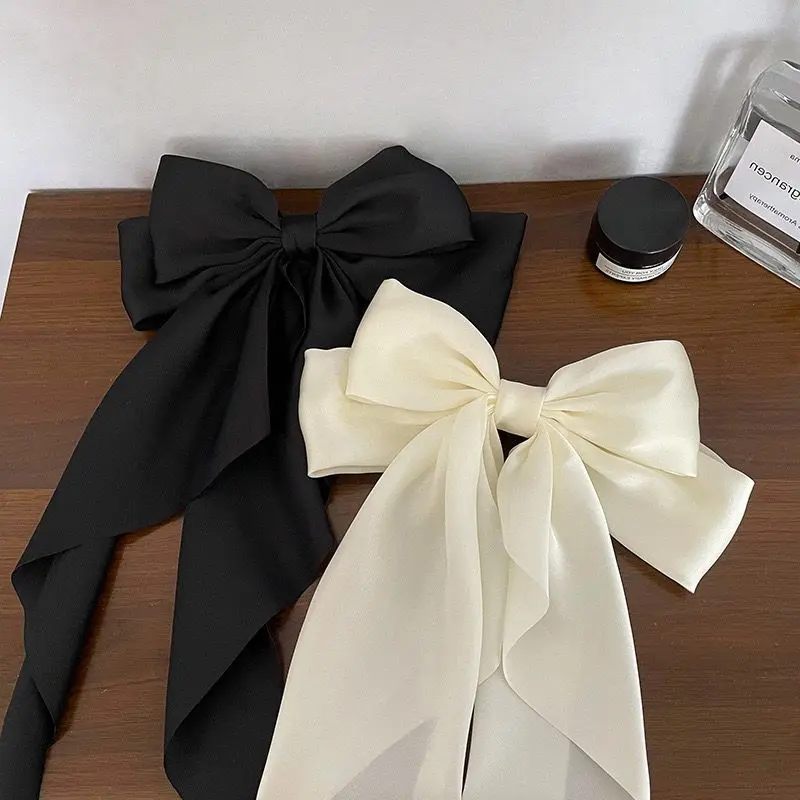 Elegant Solid Large Bow Ribbon Hair Clip for Women Girl Sweet Headbands Soft Satin Hairpin Hairgrip Fashion Hair Accessories