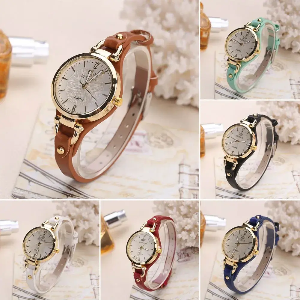 Dropship Women Casual Watches Round Dial Rivet PU Leather Strap Wristwatch Ladies Analog Quartz Watch Gift