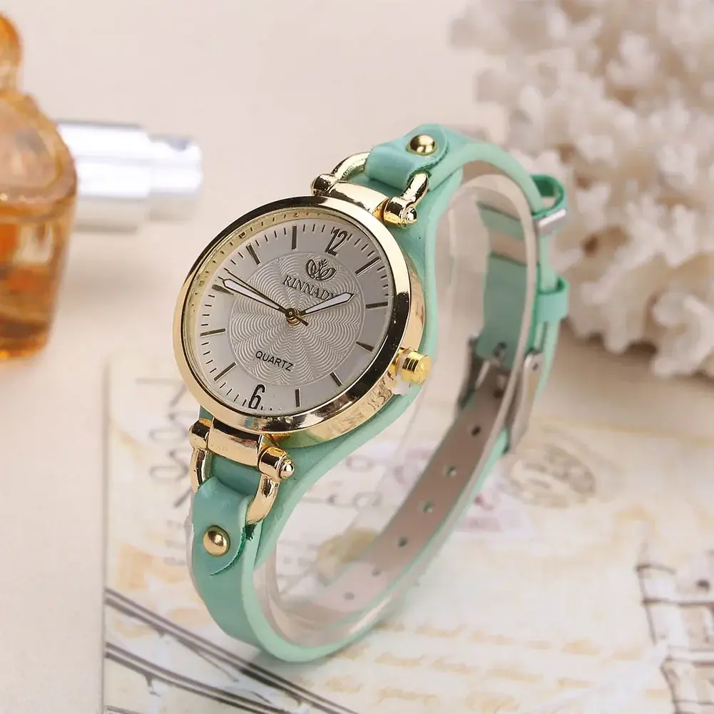 Dropship Women Casual Watches Round Dial Rivet PU Leather Strap Wristwatch Ladies Analog Quartz Watch Gift