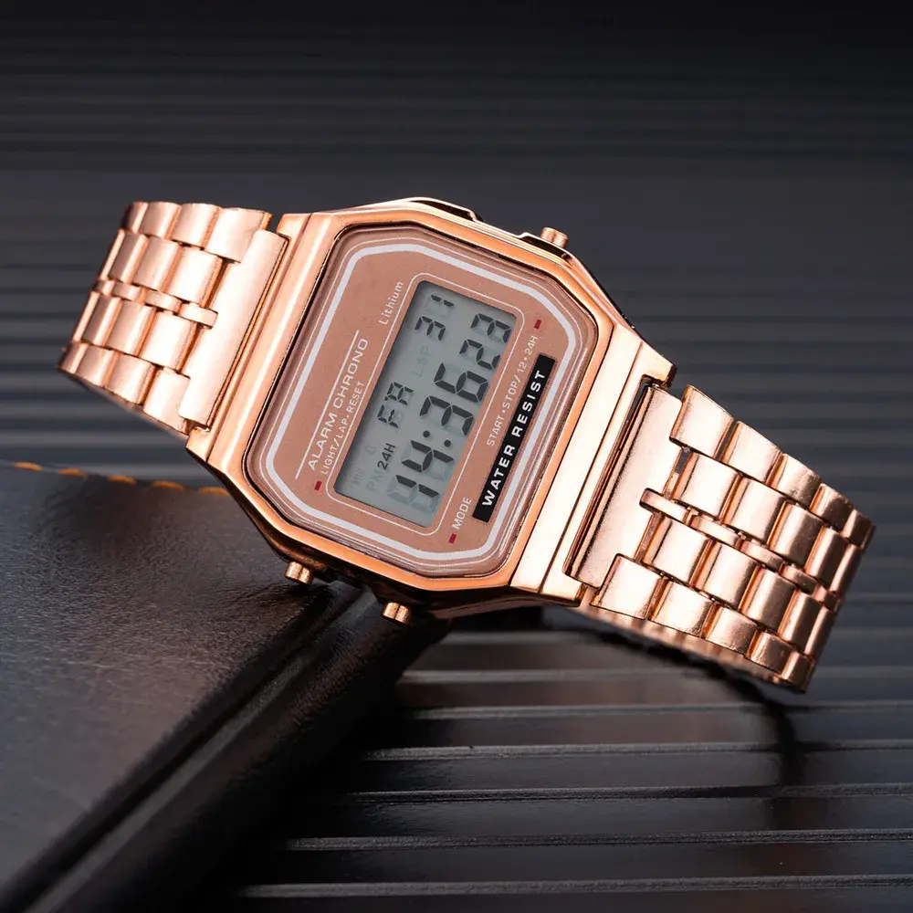 New Women Men Unisex Watch Gold Black Vintage LED Digital Sports Military Wristwatches LED Electronic Digital Present Gift Male