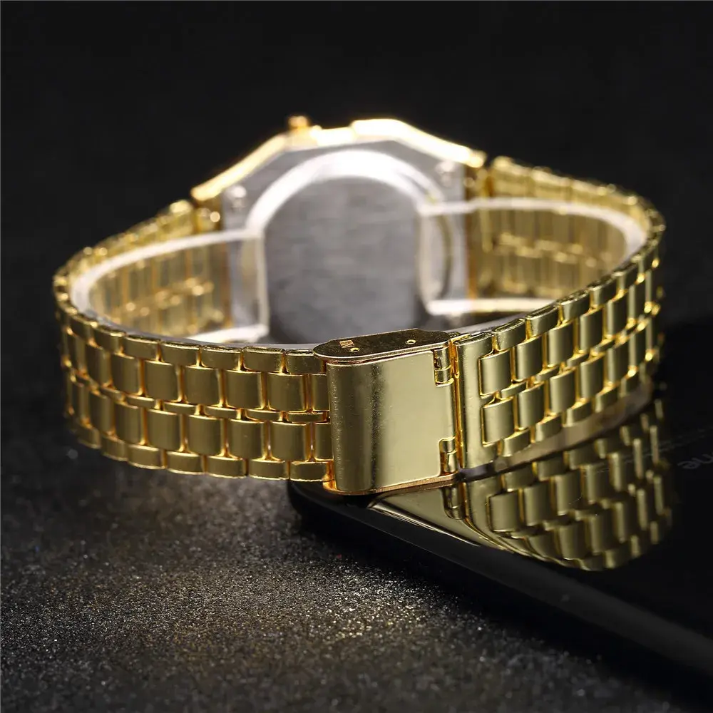 New Women Men Unisex Watch Gold Black Vintage LED Digital Sports Military Wristwatches LED Electronic Digital Present Gift Male