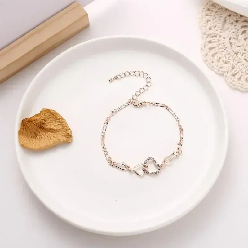 Classic Stainless Steel Chain Double Heart Love Anklet Bracelet Fashion Trendy Charm Bracelets Women Fashion Party Jewelry Gift