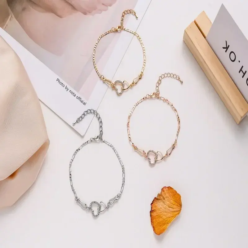 Classic Stainless Steel Chain Double Heart Love Anklet Bracelet Fashion Trendy Charm Bracelets Women Fashion Party Jewelry Gift