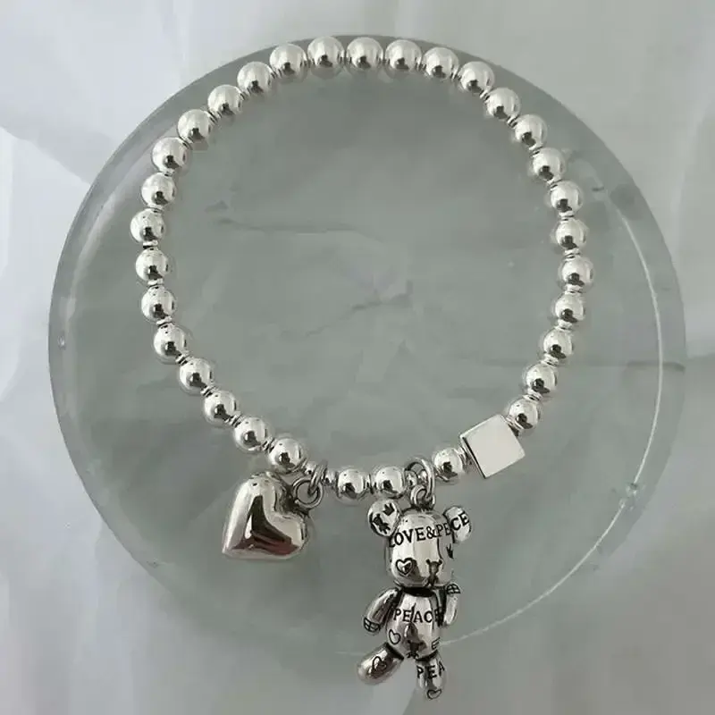 New Arrival Trendy Bear Animal & Love Heart Vintage Thai Silver Ladies Charm Bracelets Jewelry for Women Birthday Gifts Cheap